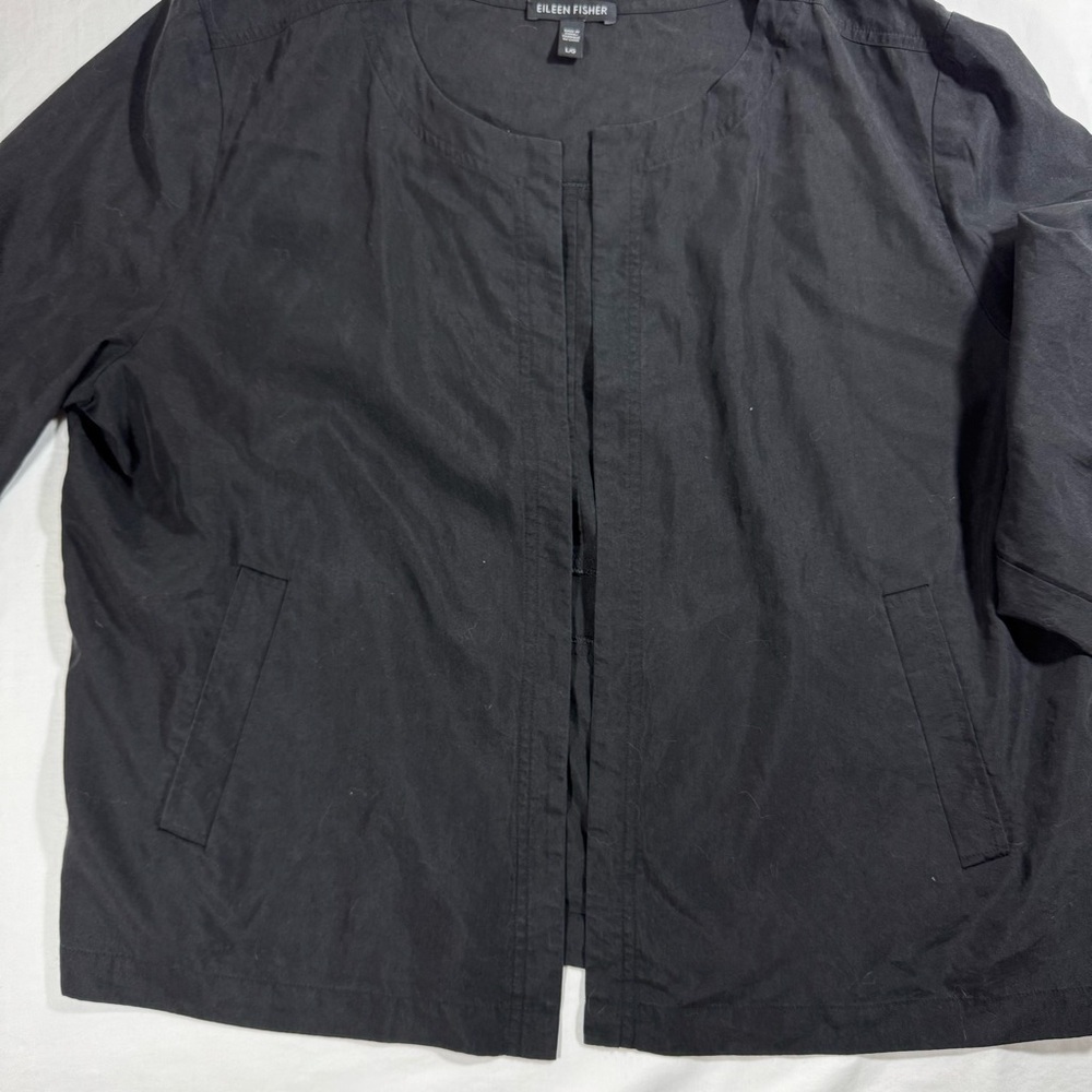Eileen Fisher Lyocell Cardigan Crop Tencel Black Jacket‎ Size Large - Picture 6 of 7